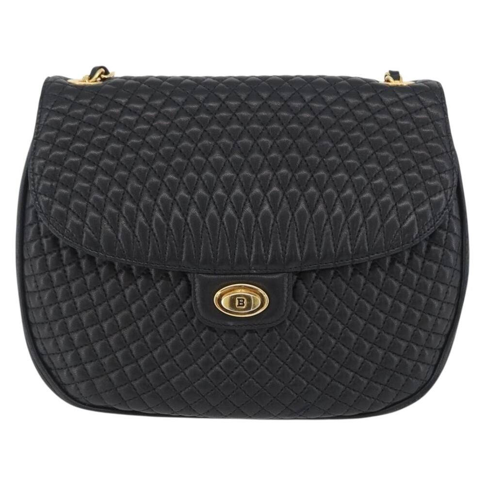 Bally Leather Quilted Chain Shoulder Bag Black